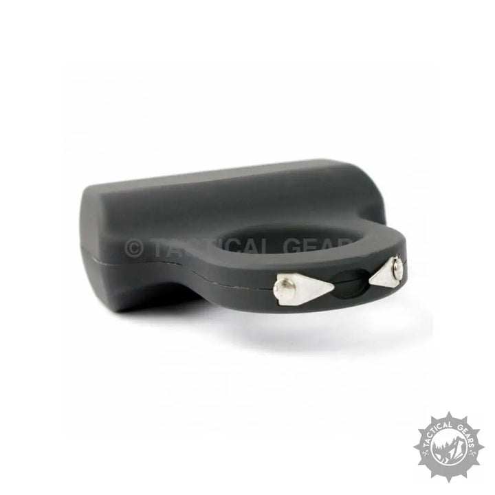Black tactical electric shock self-defense device with pointed metal electrodes for safety