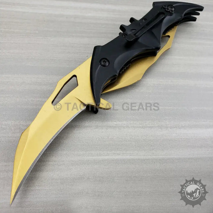 Dark Knight Spring Assisted Dual Batman Tactical Folding Knife with gold blade and black metal handle