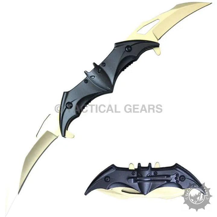 Dark Knight Spring Assisted Dual Batman Tactical Folding Knife with black metal and stainless steel details