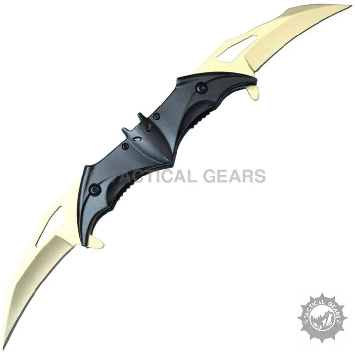 Black and gold double-bladed fantasy knife with stainless steel blades for tactical use