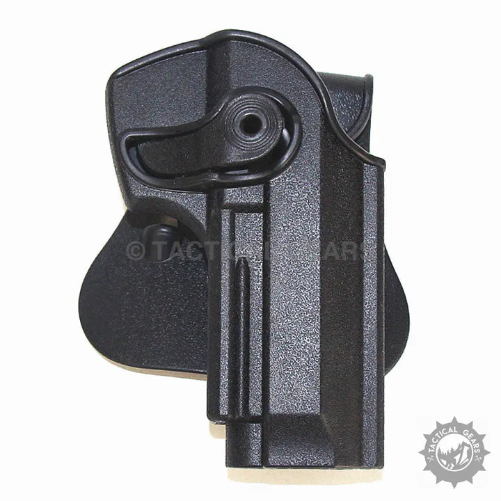 Black polymer tactical holster with mag pouch and active retention for Beretta pistols