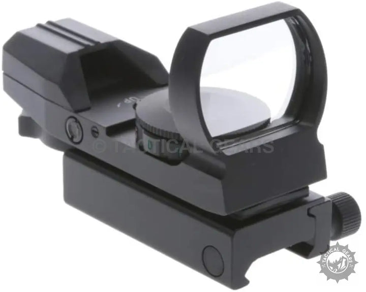 Black reflex red dot sight with open-frame design, windage and elevation adjustments