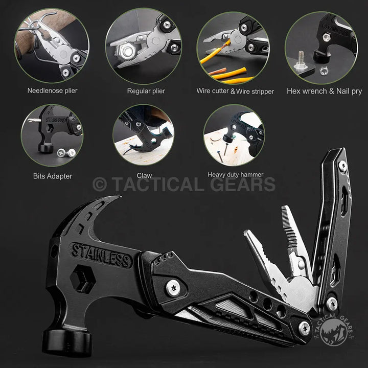 Black 28-in-1 Multi Purpose Tool with Hammer, Pliers, and Accessories for DIY Projects