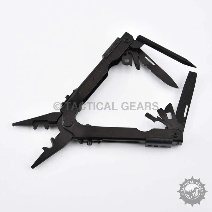 Black stainless steel Gerber 5 in1 multitool with fold-out pliers and knives