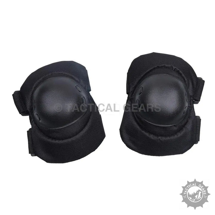 Pair of black knee pads with hard plastic caps, ideal for SWAT armor and elbow pads