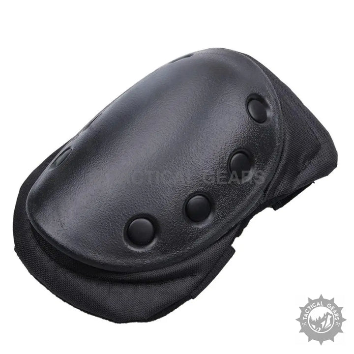 Black hard-shell knee pad with rivets and fabric backing from 4 Pcs SWAT Armor Knee Pads and Elbow Pads
