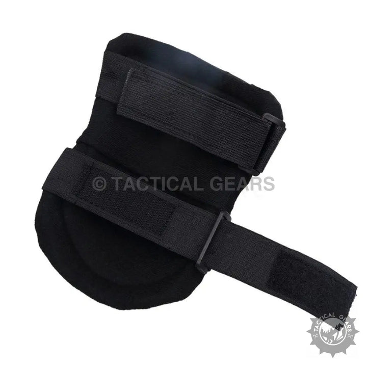 Black tactical elbow or knee pad with adjustable straps for protection and comfort