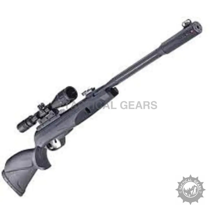 Black Gamo Whisper Fusion Air Rifle with mounted scope for precision shooting