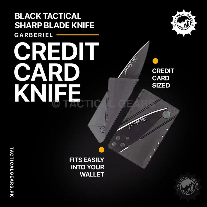 Black tactical credit card knife with sharp blade, compact and versatile for everyday carry