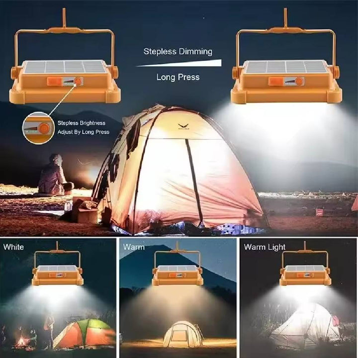 Black and Yellow Solar Flood Light with adjustable brightness and color temperature, portable LED solar flood light for camping