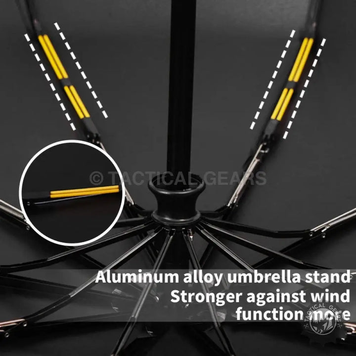 BMW Folding Umbrella with LED Navigation Light showcasing durable aluminum alloy frame for wind resistance