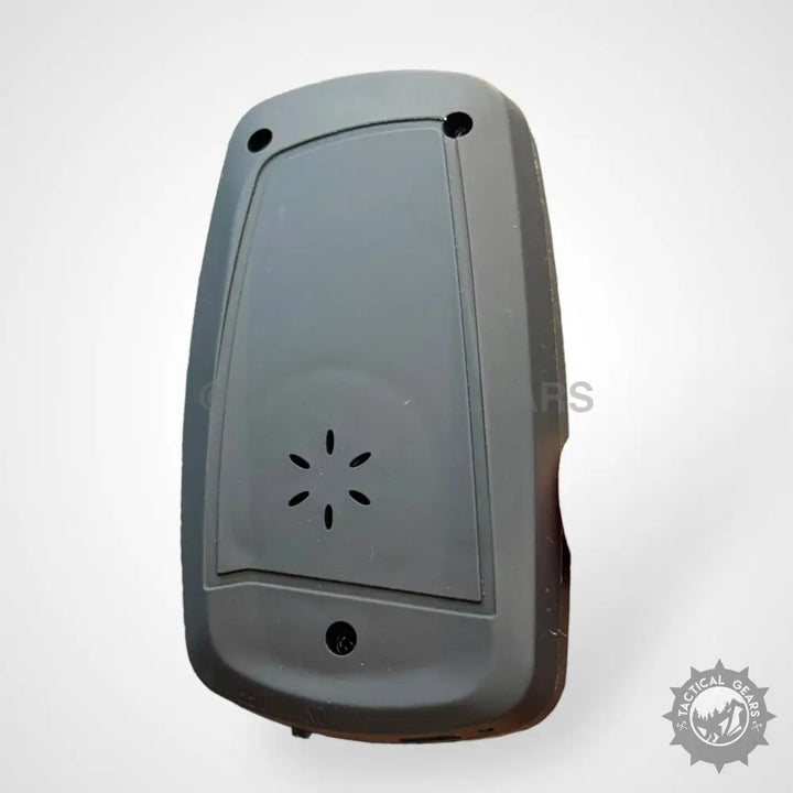 Dark gray BMW Self Defence 3-in-1 stun tool key fob with circular and star-shaped openings