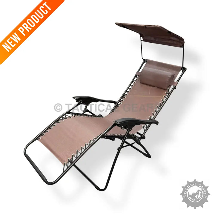 Brown zero gravity folding beach chair with adjustable canopy for relaxing outdoors