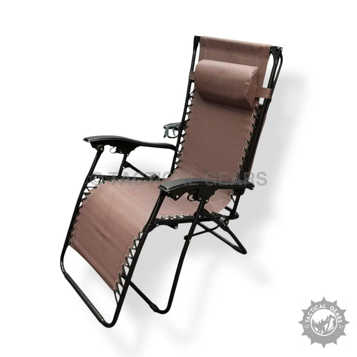 Brown Zero Gravity Folding Beach Chair with Canopy and Armrests for Relaxation