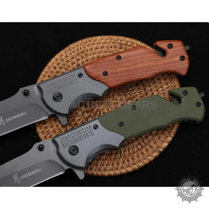 Browning DA308 Tactical Knife with wooden handle and steel blade