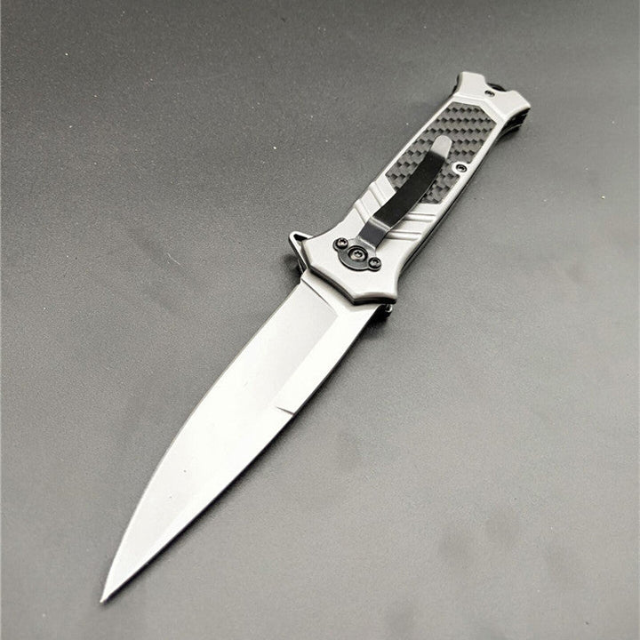 Browning-F129 silver folding knife with 3cm blade and textured black handle