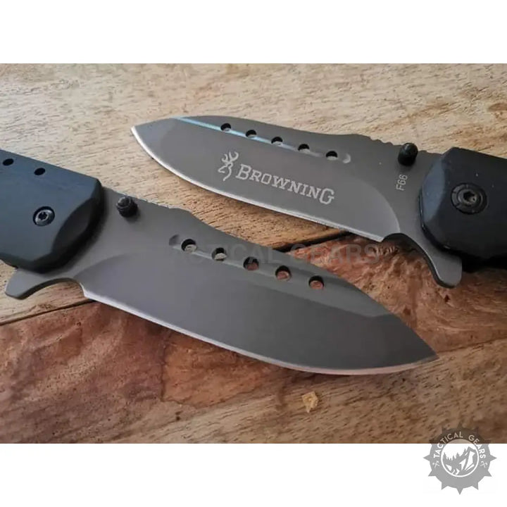 Browning F66 folding knife with black handle and silver blade