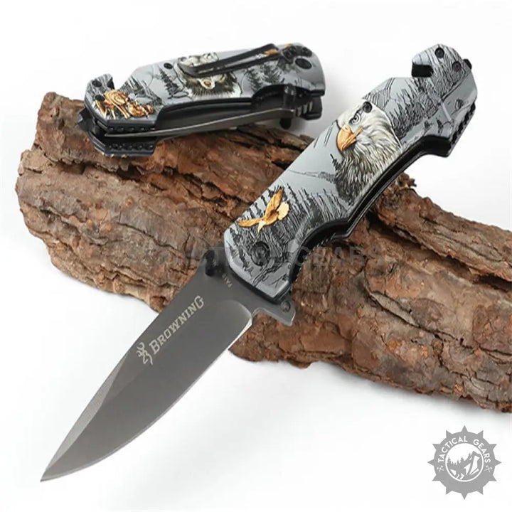 Browning FA18-1 folding knife with gray blade and eagle tree handle