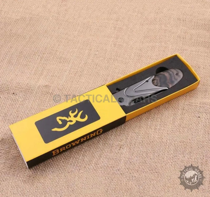 Browning X56 folding pocket knife with 8cm black silver blade deer head design