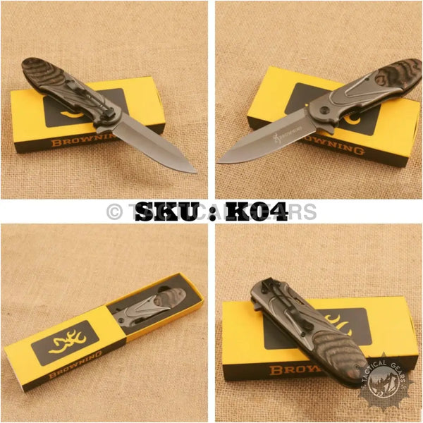 Browning X56 folding pocket knife with 8cm blade and textured wood handle