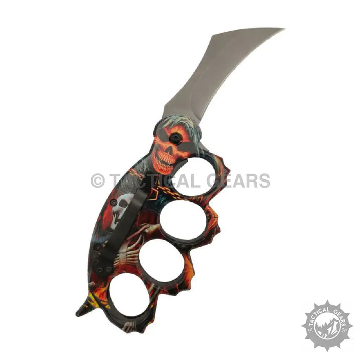 Browning x86 Travel Knife with red black skull brass knuckles