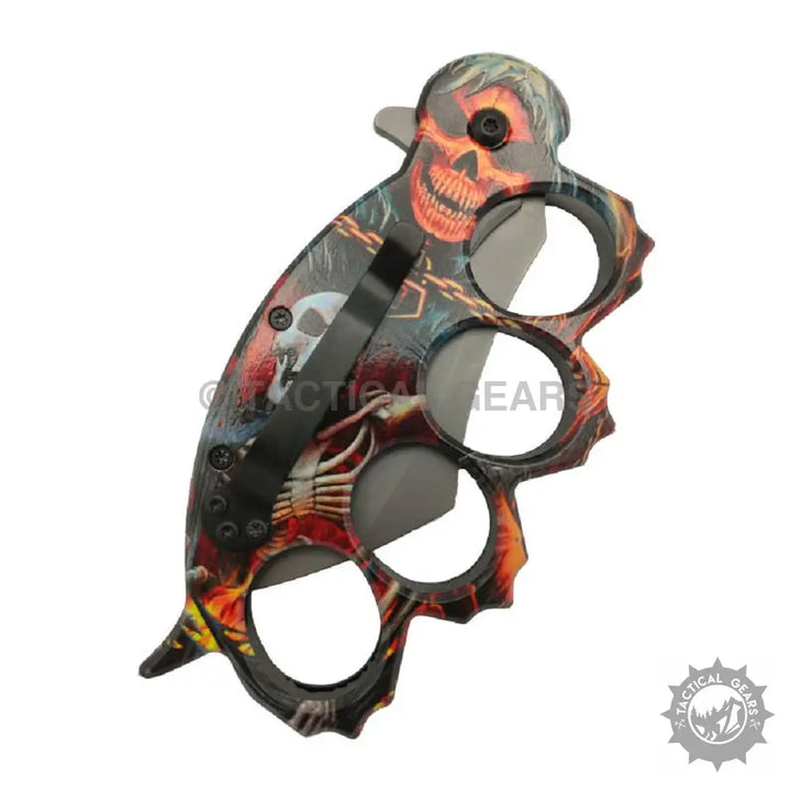 Browning x86 travel knife with red black skull brass knuckles design