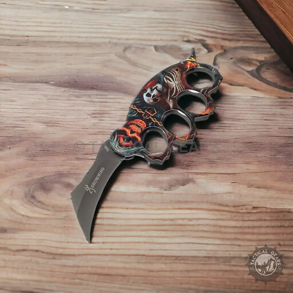 Browning x86 Travel Knife with karambit blade and skull chain knuckle duster
