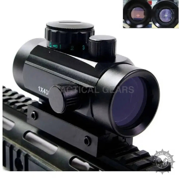 Black 1X40 red green holographic sight with adjustable brightness mounted on rifle