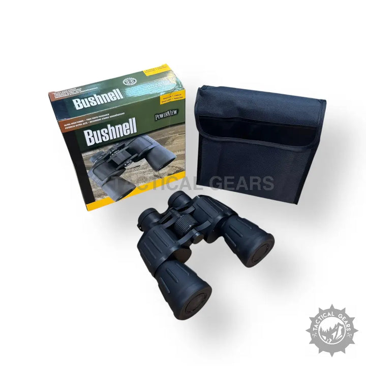 Black Bushnell 70x70 binoculars with carrying case and original packaging