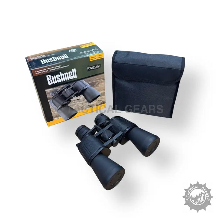 Black Bushnell 70x70 zooming binoculars with box and carrying case for outdoor viewing