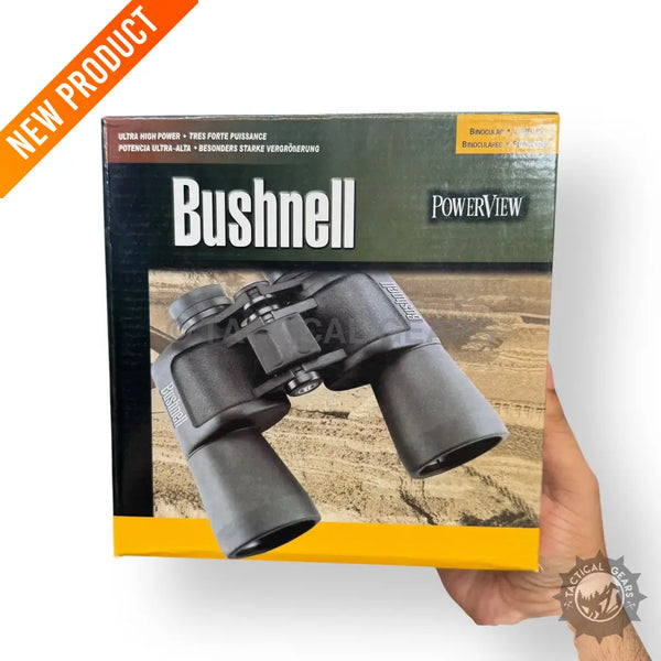 Bushnell 70x70 zooming binoculars in retail box with NEW PRODUCT banner for outdoor viewing