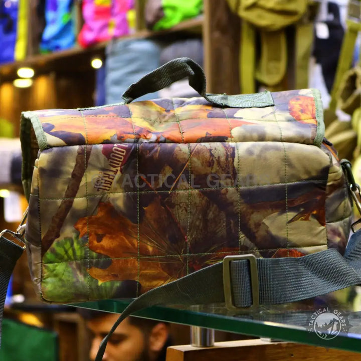 Camo Small Duffle quilted camouflage shoulder bag with top handle and adjustable strap