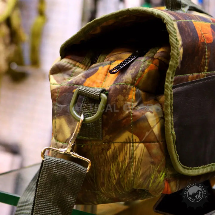 Camo Small Duffle quilted camouflage utility bag with shoulder strap and zippered inch compartment
