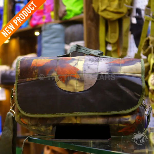 Camo Small Duffle quilted messenger bag with camouflage autumn leaf and birch tree patterns
