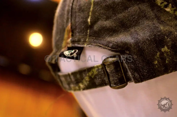 Tactical Camo Cap with adjustable metal buckle, perfect for outdoor and customer support use