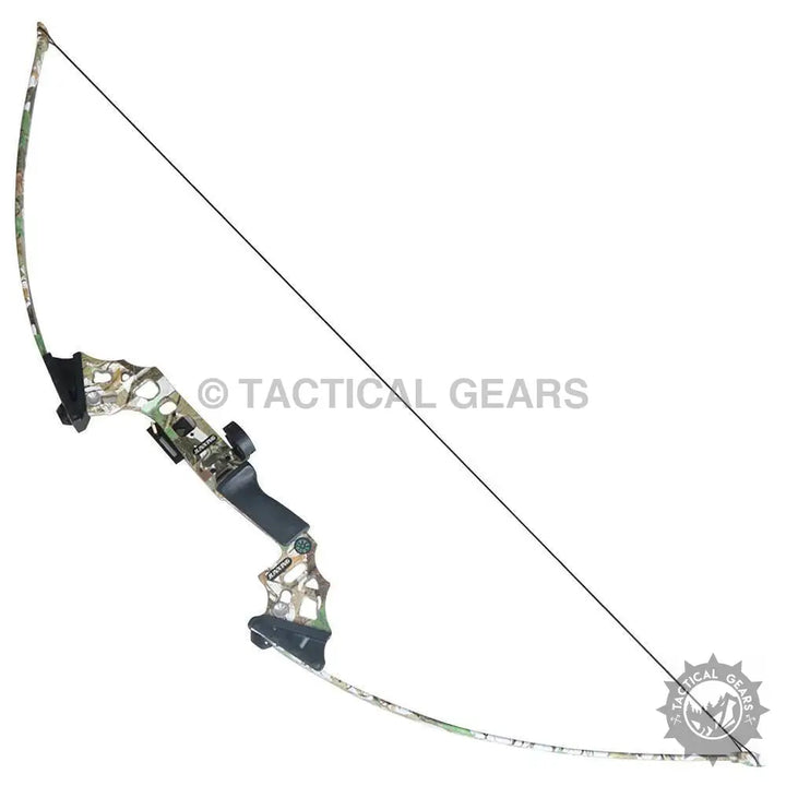 Camo-patterned recurve bow with black grip and sight for archery, Junxing Straight Bow