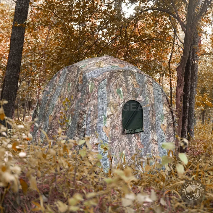 Camouflage hunting tent with pop-up design and window for hunting and outdoor activities