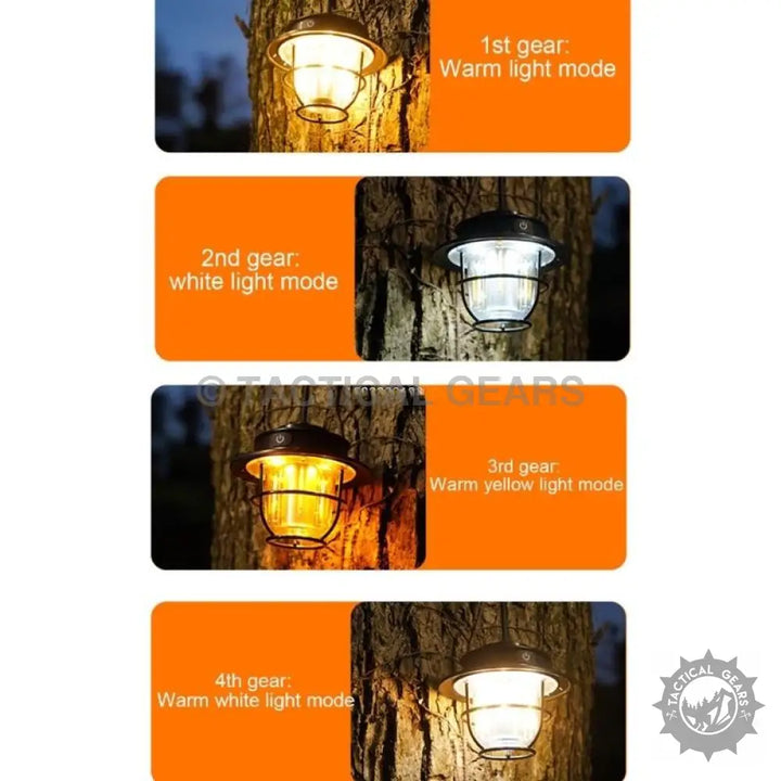 Camping LED Vintage hanging lantern with multi-mode warm white and yellow light settings