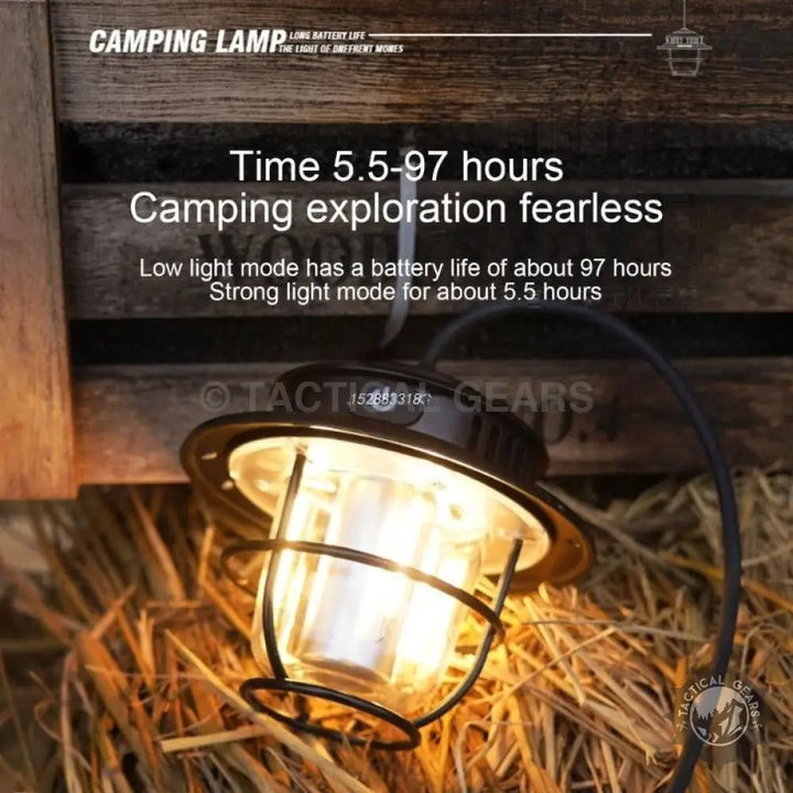 Camping LED Vintage Hanging Lantern with adjustable battery life from 5.5 to 97 hours