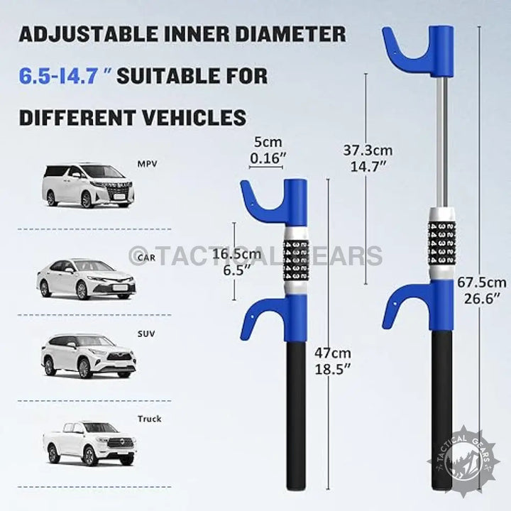 Adjustable anti-theft steering wheel lock with combination dials for enhanced security