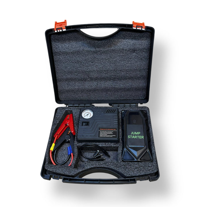 Portable Car Jump Starter with Tire Inflator and Air Compressor in Protective Case