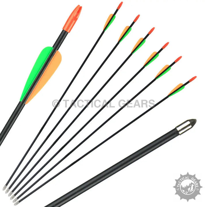 Black archery practice arrows with orange nocks and green-orange fletching for archery practice