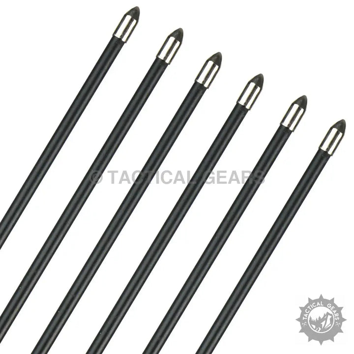 Six black archery practice arrows with silver and black field points for target shooting