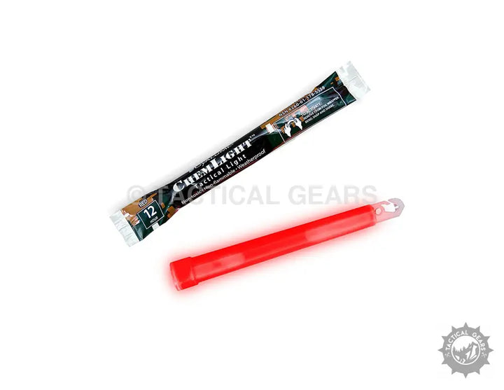 Red Chemlight Chemical Light Stick with packaging and glowing for safety or events