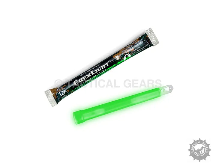 Green glow stick and packaging showing 12-hour duration for Chemlight Chemical Light Sticks