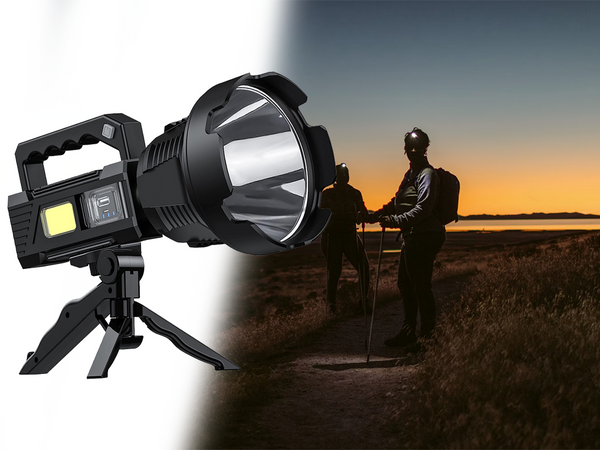 Coba 100W Long Shot Spotlight with Tripod and Side Floodlight for outdoor illumination