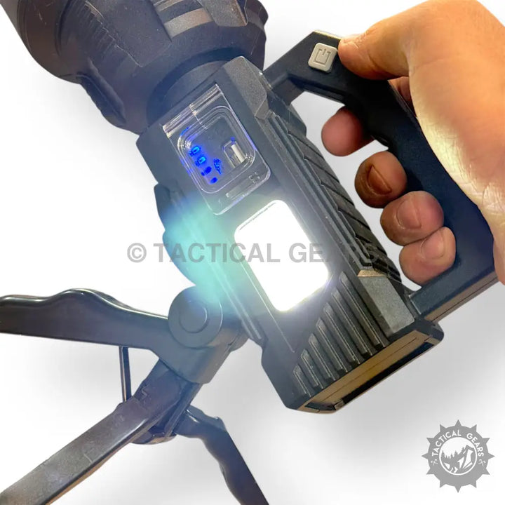 Coba 100W Long Shot Spotlight with Tripod and Side Light handheld tactical flashlight