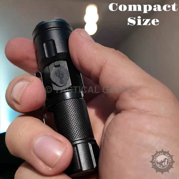Black COBA Mini Rechargeable LED Flashlight with clip, compact rechargeable LED flashlight