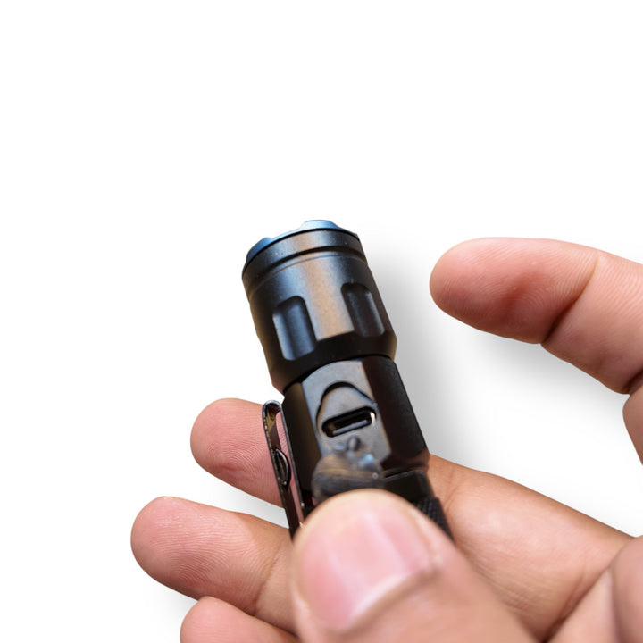 Black Black Metal Coba Mini Rechargeable LED Flashlight with USB-C charging port