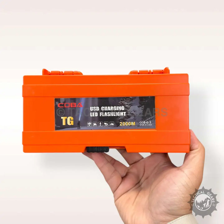 Orange COBA USB Charging Flashlight with LED light in a case for portable illumination